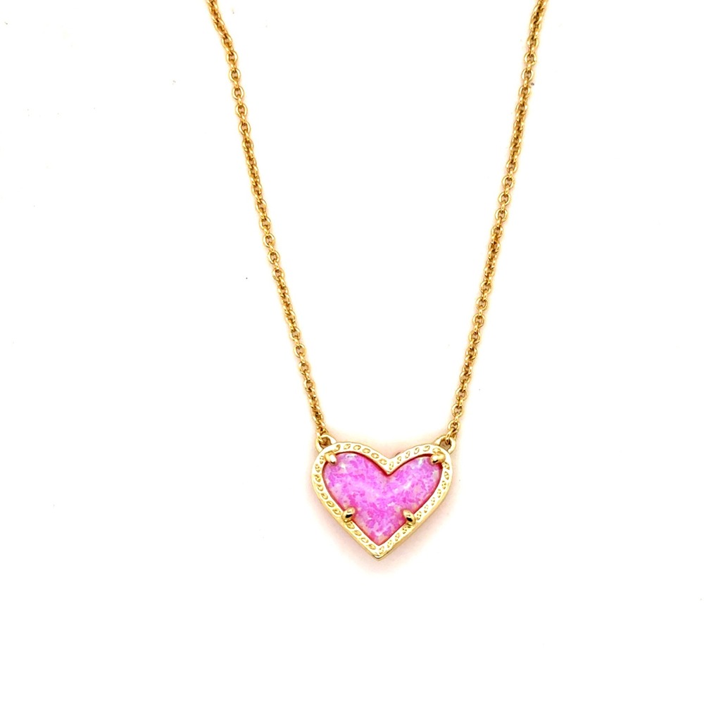 Kendra Scott Ari Heart Pendant Necklace Gold Pink Kyocera Opal 15-17 Inch